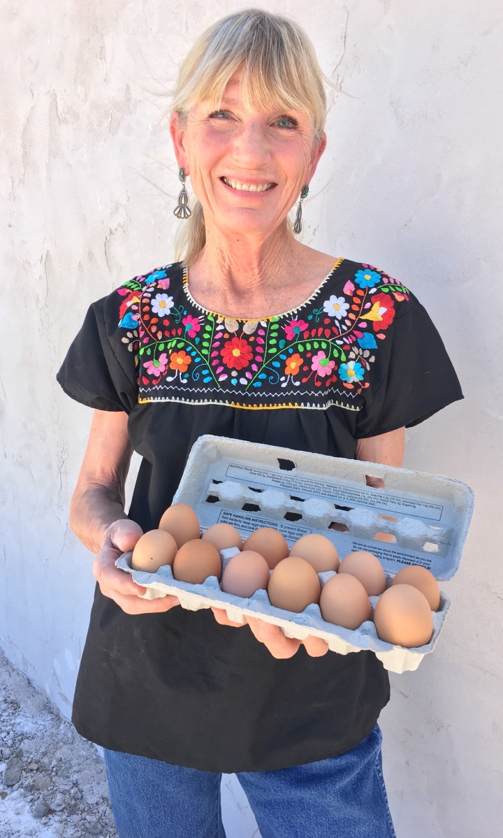 Jill Miller and one dozen of her eggs