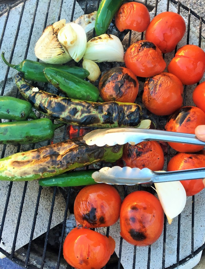Roasting the veggies for our salsa.