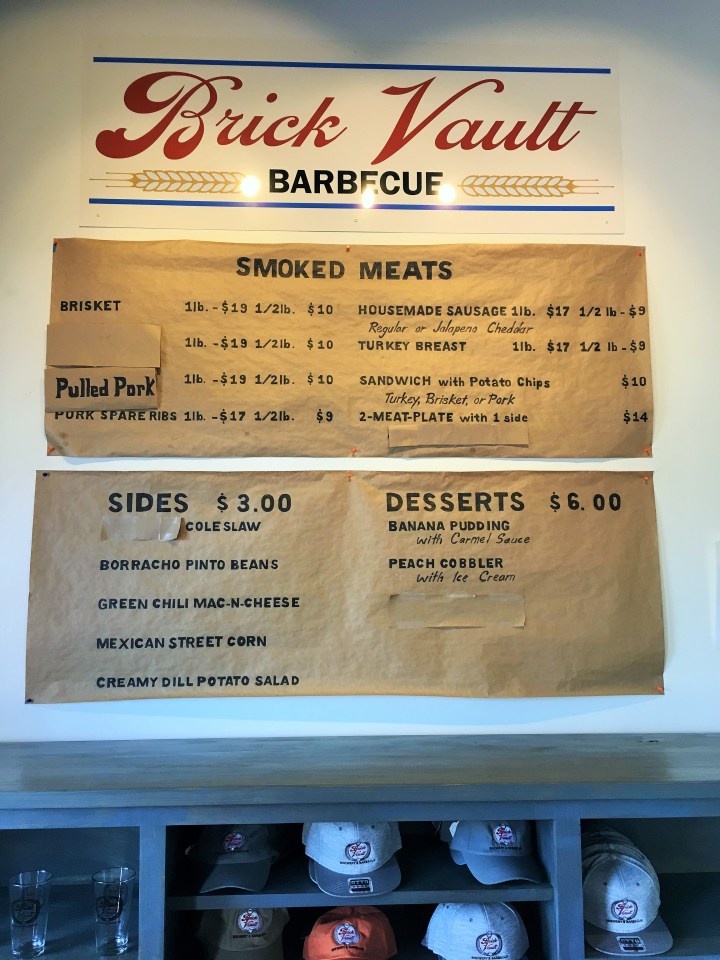 Brick Vault Menu and souvenirs.
