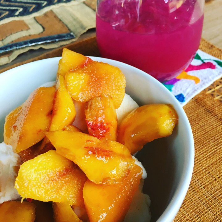 The bowl of peaches and ice cream that started it all for me... and a prickly pear margarita in the background.