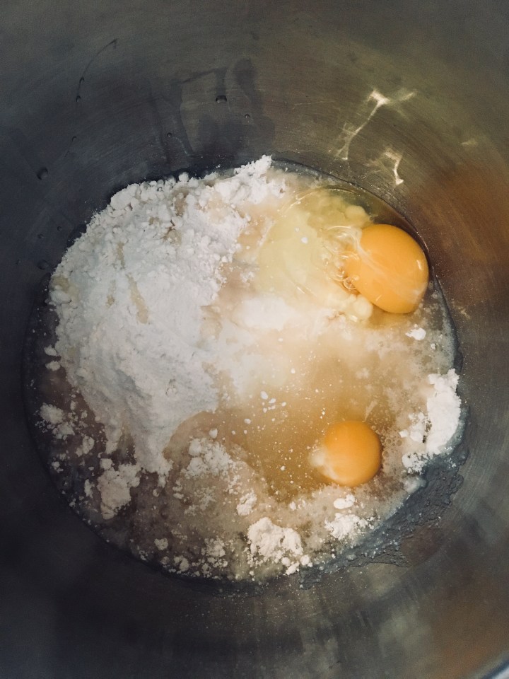 Cake mix, oil and eggs in my mixing bowl. It doesn't get much easier.