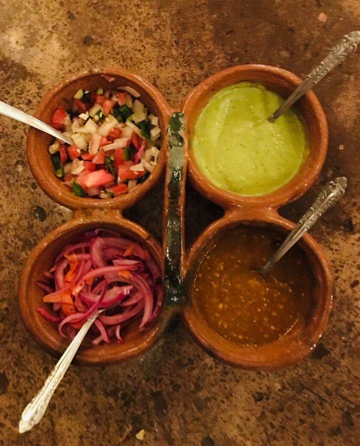 Fresh Salsas served with tacos. Delicousness.