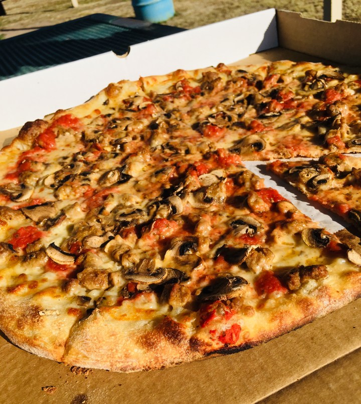 It was hard to get a picture before digging in to our delicious Pizza Foundation pizza. We ate the whole thing, sitting in the sunshine at a Marfa park.