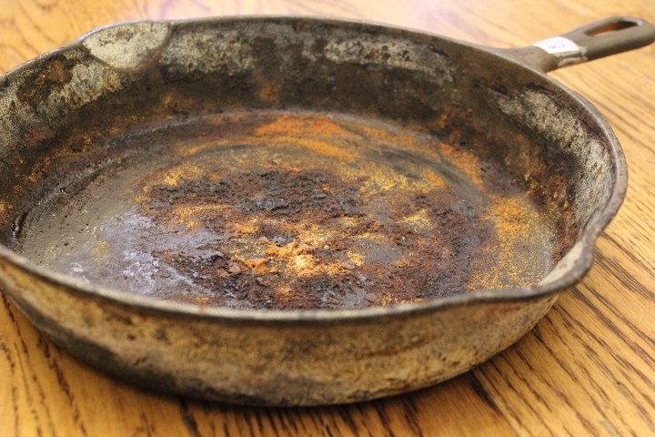 Fear not a rusty cast iron skillet. A little elbow grease will make it shiny and black.
